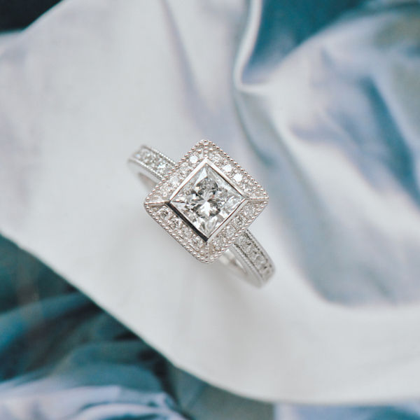 Art Deco Princess Engagement Ring With Halo