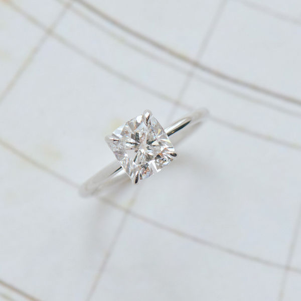 Square Cushion Engagement Ring With Petal Prongs-top