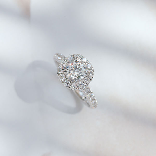 Square Cushion Halo Engagement Ring With Cathedral-top