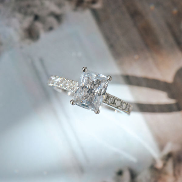 Radiant Engagement Ring With Pavé Band And Hidden Halo-top