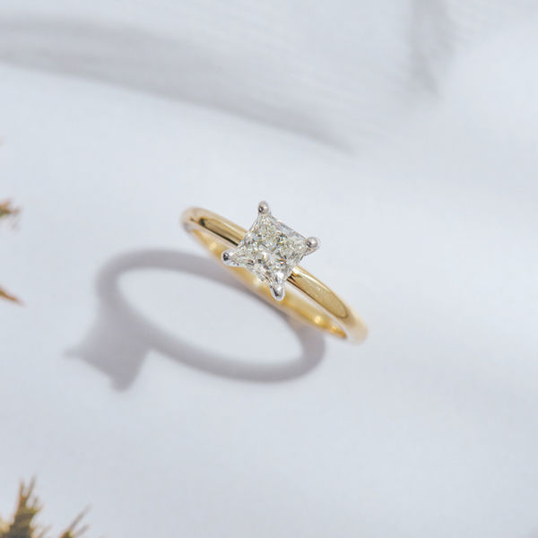 Two-Tone Solitaire Princess Engagement Ring-top