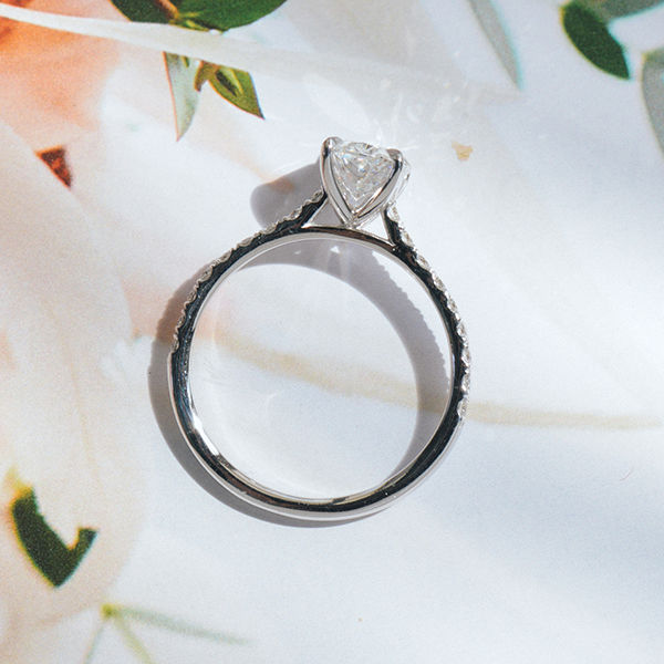 Oval Pavé Solitaire Engagement Ring With Cathedral And Whale Tail-profile