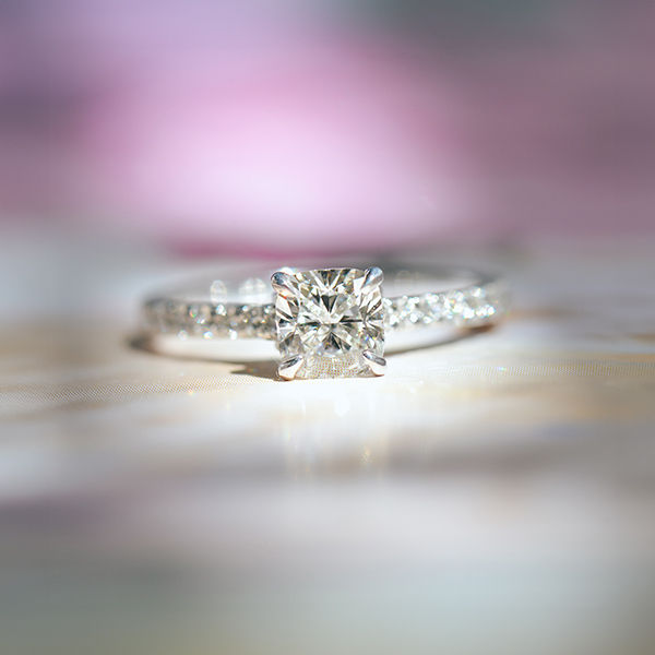 Cushion Engagement Ring With Pavé Cathedral