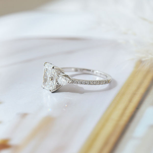 Radiant 3-Stone Engagement Ring With Pavé Band-side