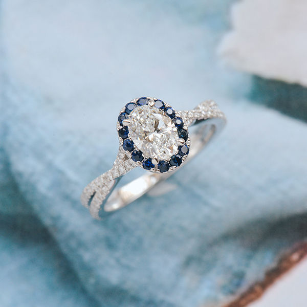 Oval Engagement Ring With Sapphire Halo-top