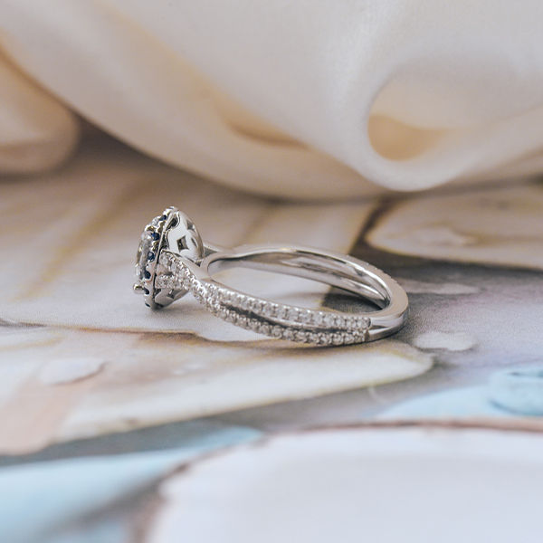 Oval Engagement Ring With Sapphire Halo-side