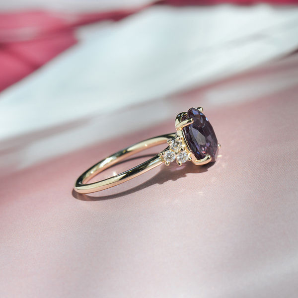 Alexandrite Oval Engagement Ring With Round Side Stones-side