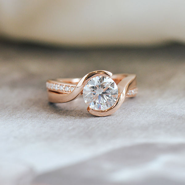 Round Engagement Ring With Half Bezel -top