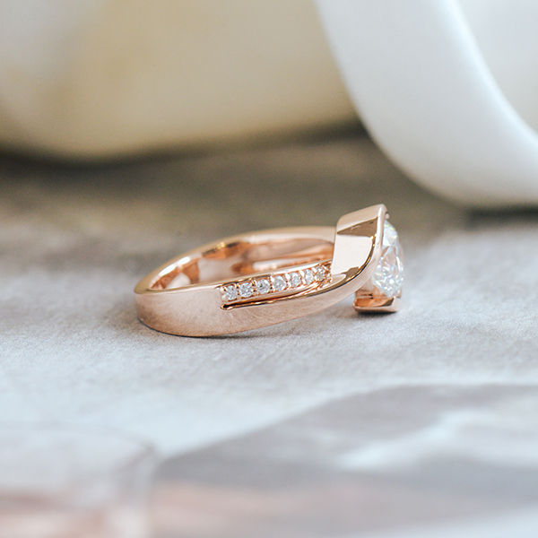 Round Engagement Ring With Half Bezel -side