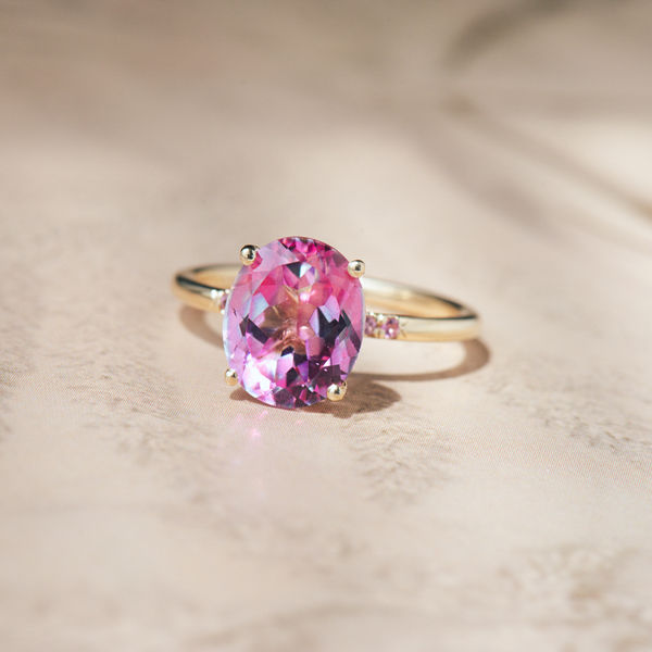 Pink Topaz Oval Engagement Ring-top