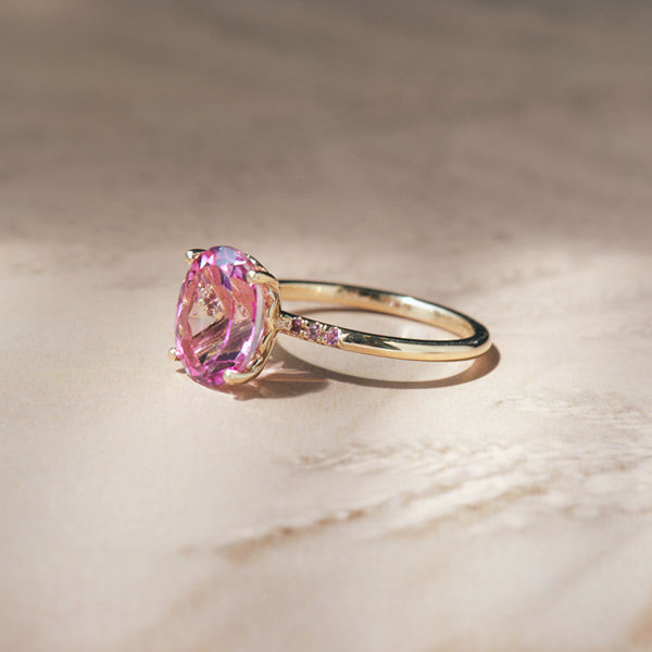 Pink Topaz Oval Engagement Ring-side