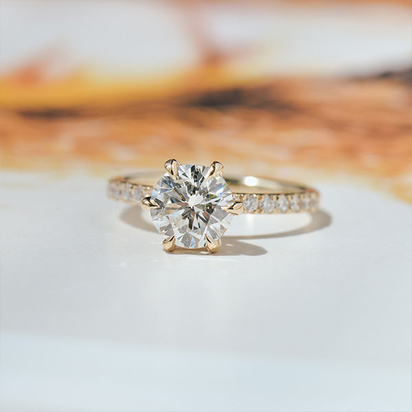 Round 6-Prong Engagement Ring With Diamonds on the Prongs-top