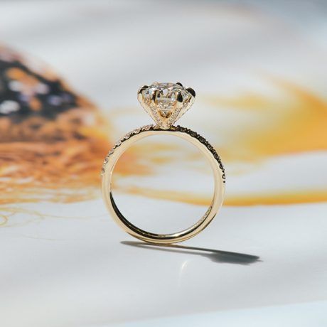 Round 6-Prong Engagement Ring With Diamonds on the Prongs-profile