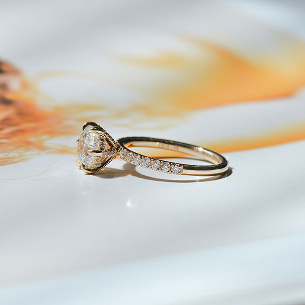 Round 6-Prong Engagement Ring With Diamonds on the Prongs-side