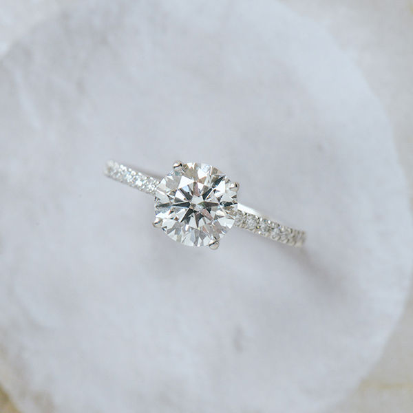 Round Pavé Engagement Ring With Whale Tail -top