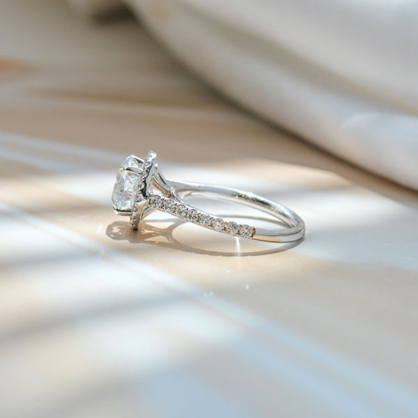 Elevated Focal Round Stone Engagement Ring With Pavé-side