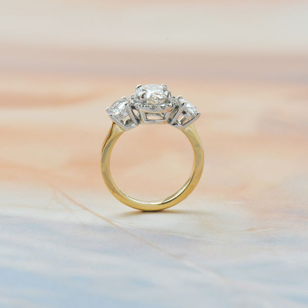 Two-Tone 3-Stone Oval Halo Engagement Ring-profile