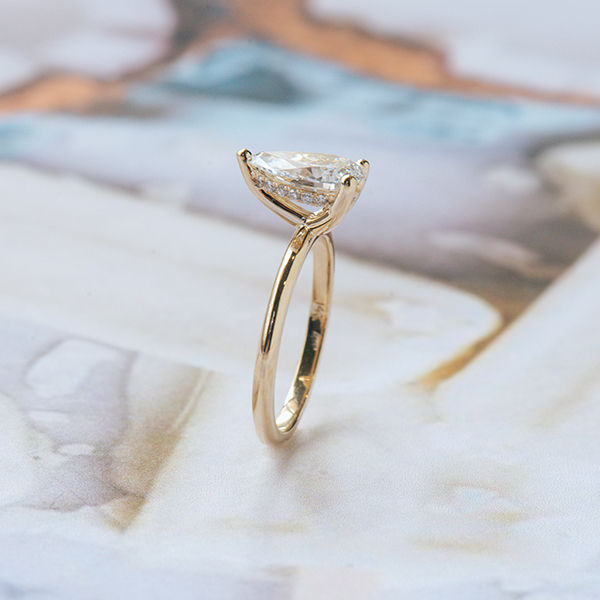Pear Solitaire Engagement Ring With Hidden Halo-side