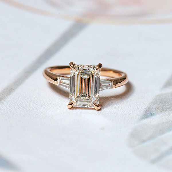 Emerald and Tapered Baguettes 3-Stone Engagement Ring-top