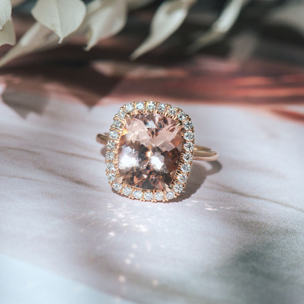 Cushion Morganite Engagement Ring WIth Halo-top