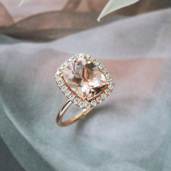 Cushion Morganite Engagement Ring WIth Halo-profile