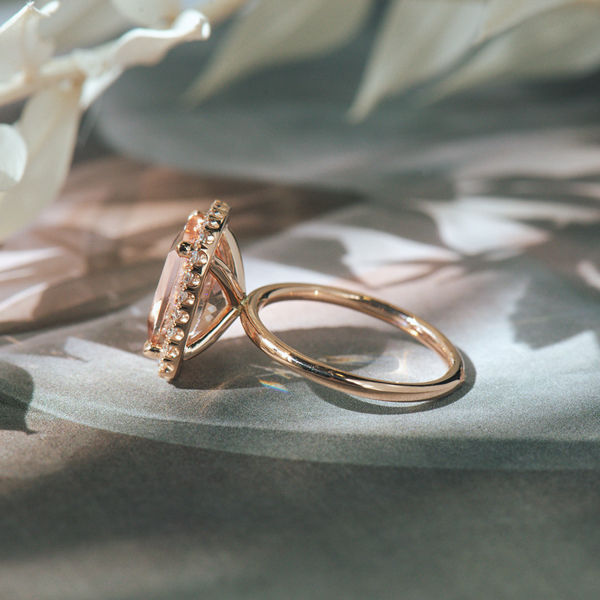 Cushion Morganite Engagement Ring WIth Halo-side