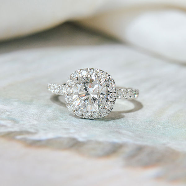 Cushion Halo Engagement Ring With Pavé Band-top