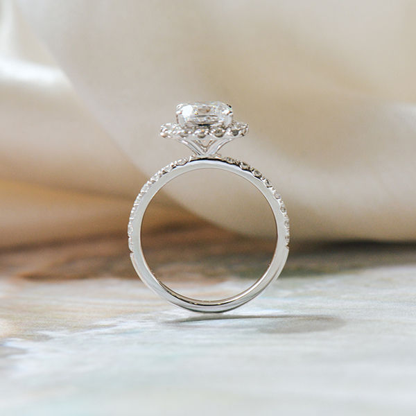 Cushion Halo Engagement Ring With Pavé Band-profile