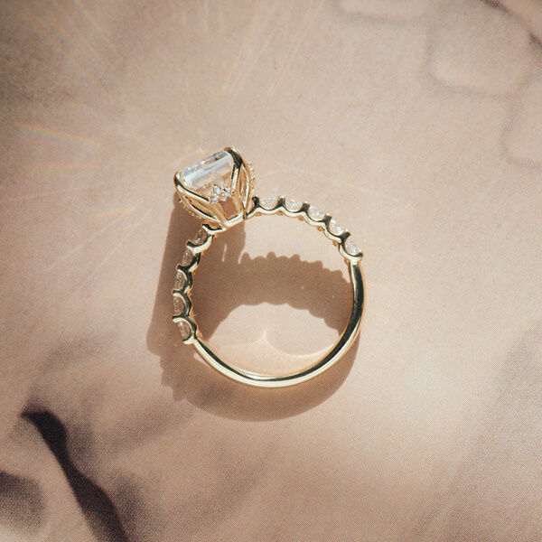 Emerald Moissanite Engagement Ring With Petal Prongs And Pavé-profile