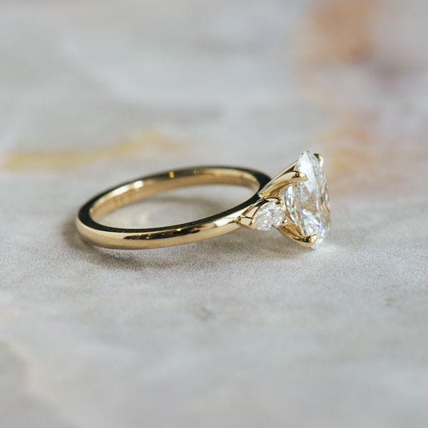 Oval Pear 3 Stone Engagement Ring-side