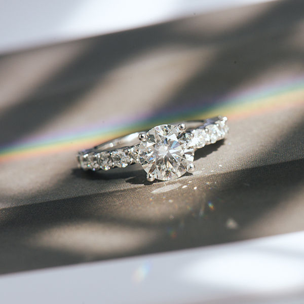 Round Shared Prong Engagement Ring-top