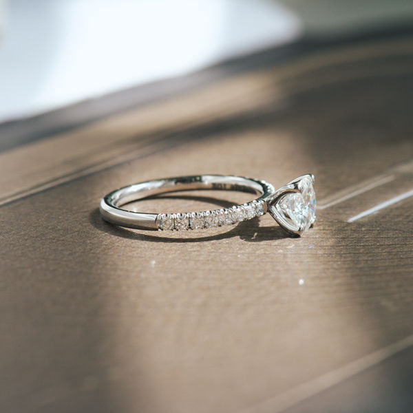 Round 4-Prong Engagement Ring With Pavé Band-side