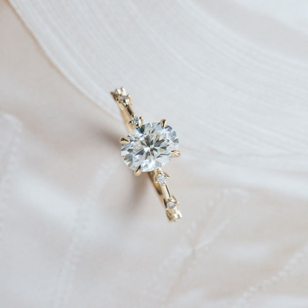 Classic Oval 4-Prong Constellation Style Pavé Engagement Ring-top