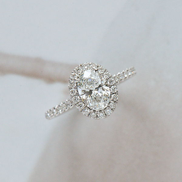 Oval Halo Engagement Ring With Pavé Band -top