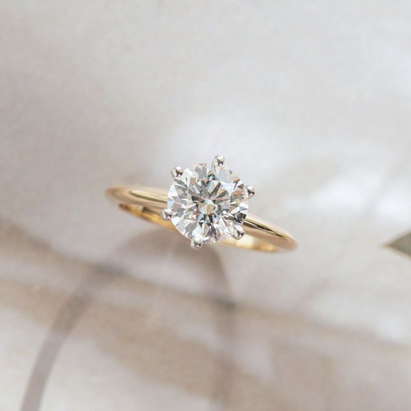 6-Prong Two-Tone Round Engagement Ring With Knife-Edge Band -top