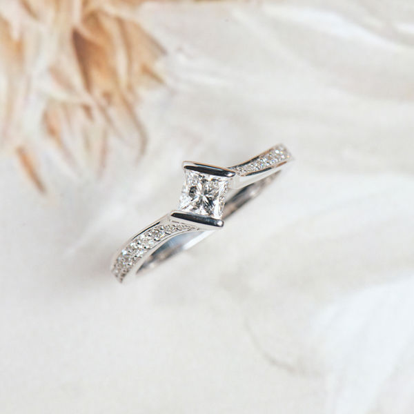 Princess Bypass Style Engagement Ring With Pavê-top