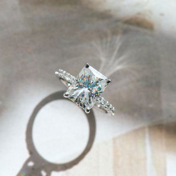 Moissanite Radiant Engagement Ring With Hidden Halo And Pavé-top