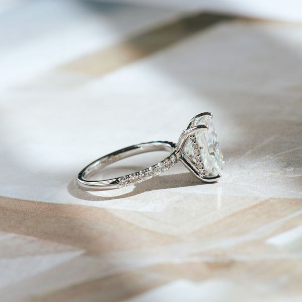 Moissanite Radiant Engagement Ring With Hidden Halo And Pavé-profile