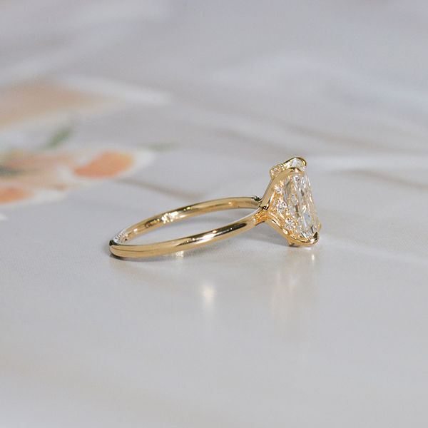 Radiant Engagement Ring With Different Size Stones Hidden Halo -side