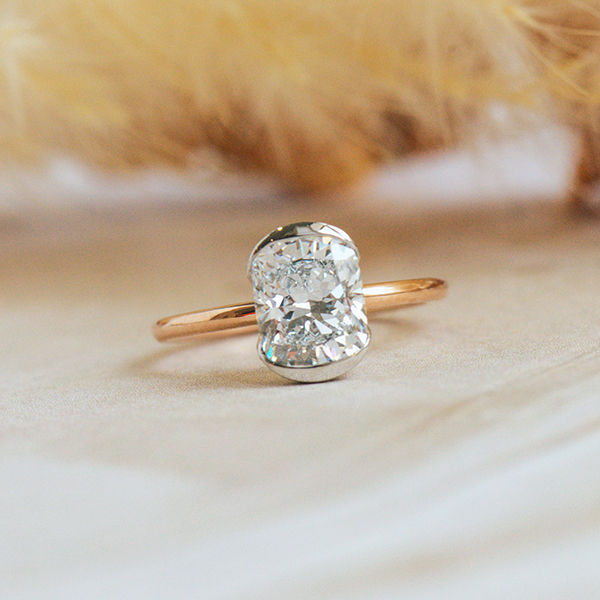 Cushion Two-Tone Engagement Ring With Half Bezel Setting