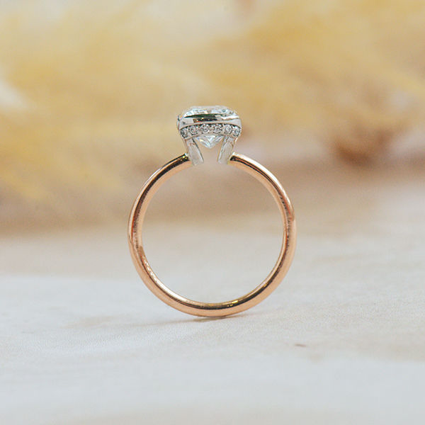 Cushion Two-Tone Engagement Ring With Half Bezel Setting