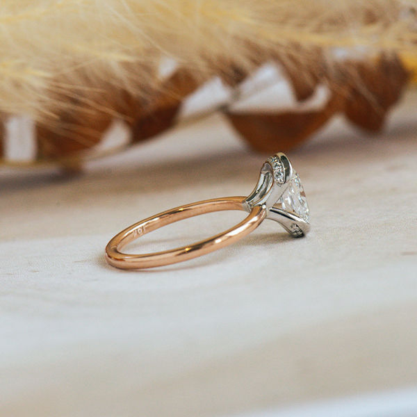 Cushion Two-Tone Engagement Ring With Half Bezel Setting-side