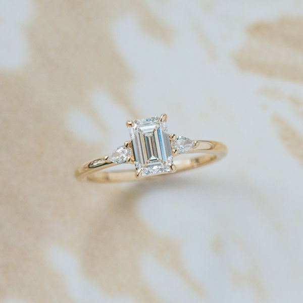 Emerald And Pear 3-Stone Engagement Ring-top