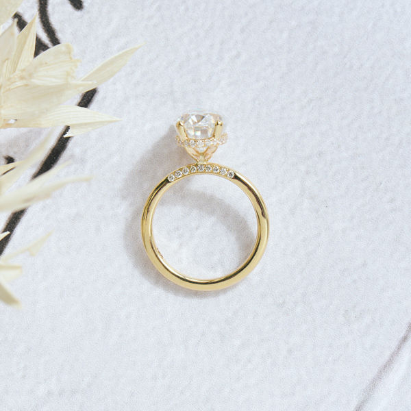Oval Moissanite Solitaire Engagement Ring With Pavé Bridge-profile