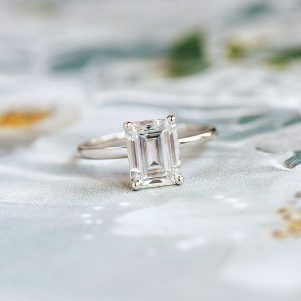 Moissanite Emerald Engagement Ring-top