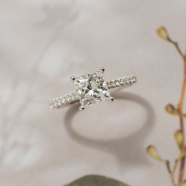 Princess Pave Engagement Ring With Cathedral-top