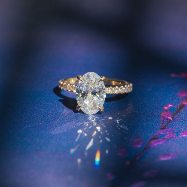 Oval Engagement Ring With Pavé And Hidden Halo-side