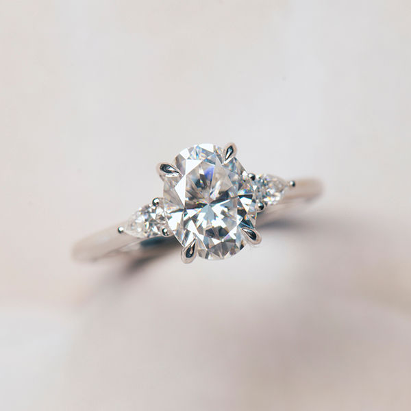 Oval 3-Stone Engagement Ring With Cathedral-top