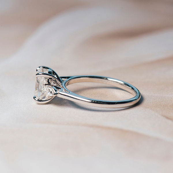 Oval 3-Stone Engagement Ring With Cathedral-side