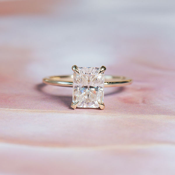 Radiant Moissanite Engagement Ring With Hidden Halo - Top